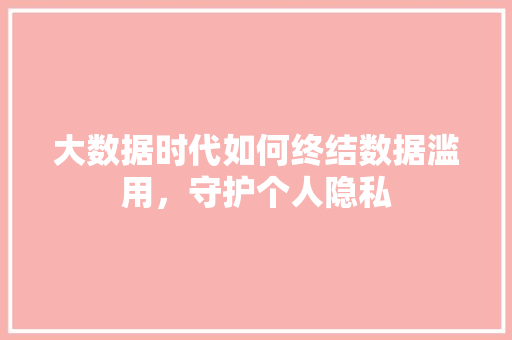大数据时代如何终结数据滥用，守护个人隐私