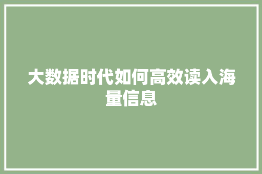 大数据时代如何高效读入海量信息  第1张