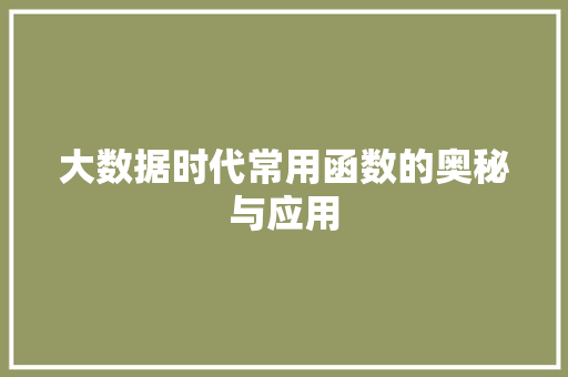 大数据时代常用函数的奥秘与应用  第1张