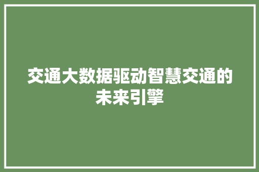交通大数据驱动智慧交通的未来引擎  第1张