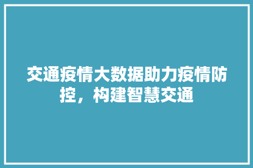 交通疫情大数据助力疫情防控，构建智慧交通  第1张