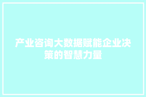 产业咨询大数据赋能企业决策的智慧力量