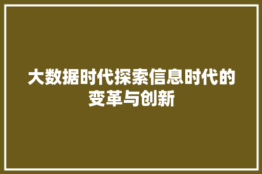 大数据时代探索信息时代的变革与创新