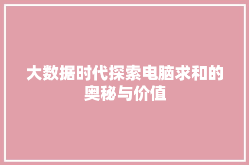 大数据时代探索电脑求和的奥秘与价值  第1张