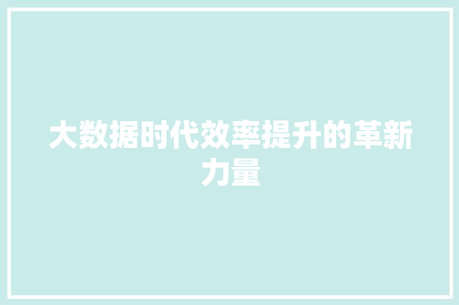 大数据时代效率提升的革新力量