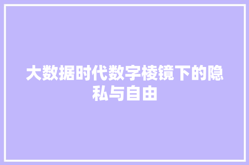 大数据时代数字棱镜下的隐私与自由