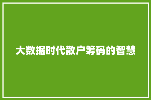 大数据时代散户筹码的智慧