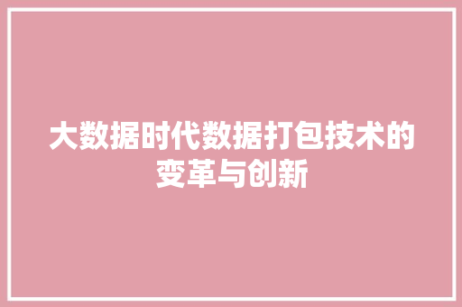 大数据时代数据打包技术的变革与创新