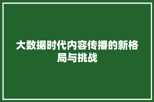 大数据时代内容传播的新格局与挑战  第1张