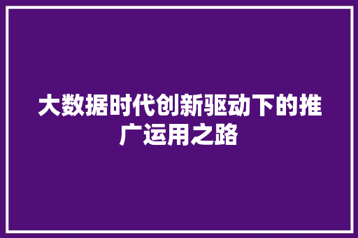 大数据时代创新驱动下的推广运用之路
