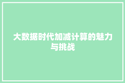 大数据时代加减计算的魅力与挑战  第1张
