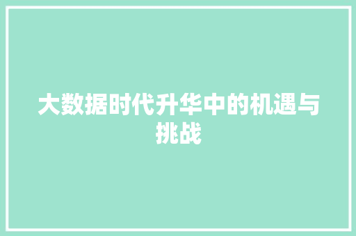 大数据时代升华中的机遇与挑战