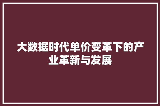 大数据时代单价变革下的产业革新与发展