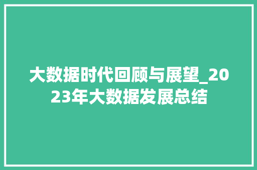 大数据时代回顾与展望_2023年大数据发展总结  第1张