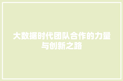 大数据时代团队合作的力量与创新之路