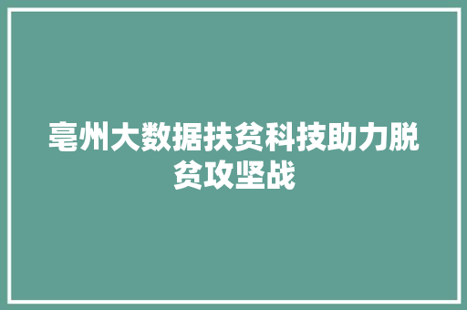 亳州大数据扶贫科技助力脱贫攻坚战  第1张
