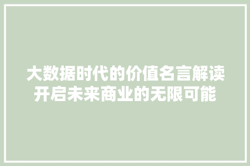 大数据时代的价值名言解读开启未来商业的无限可能  第1张