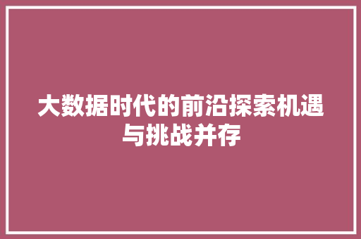 大数据时代的前沿探索机遇与挑战并存