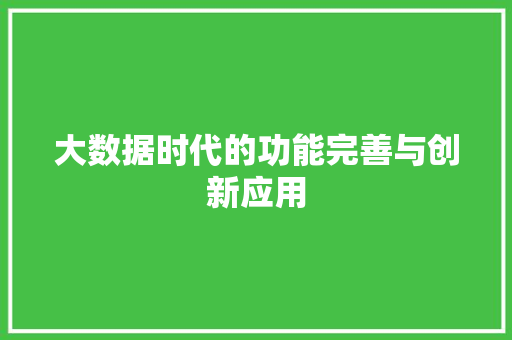 大数据时代的功能完善与创新应用  第1张
