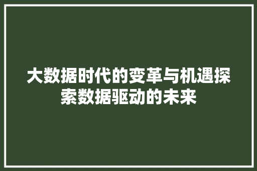大数据时代的变革与机遇探索数据驱动的未来