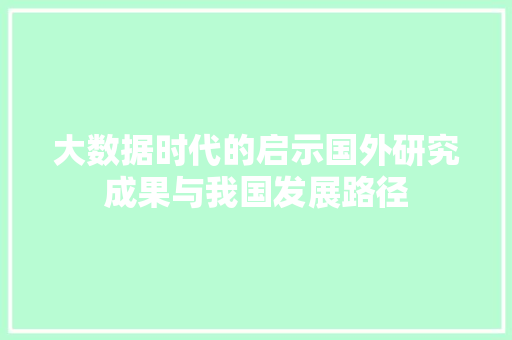 大数据时代的启示国外研究成果与我国发展路径