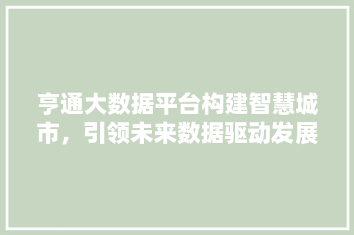 亨通大数据平台构建智慧城市，引领未来数据驱动发展
