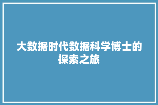 大数据时代数据科学博士的探索之旅