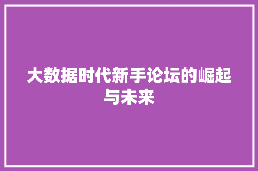 大数据时代新手论坛的崛起与未来  第1张