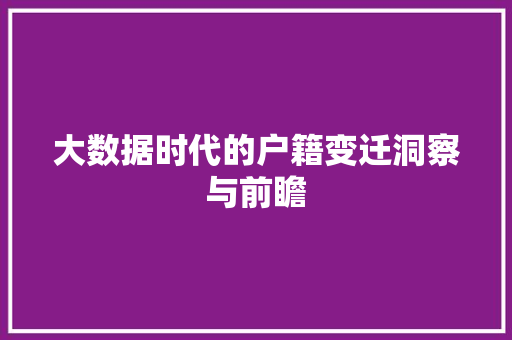 大数据时代的户籍变迁洞察与前瞻