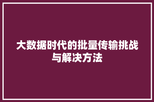 大数据时代的批量传输挑战与解决方法