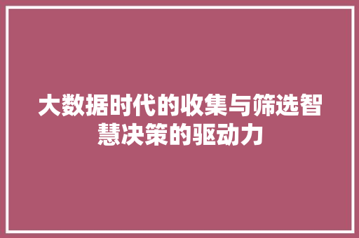 大数据时代的收集与筛选智慧决策的驱动力