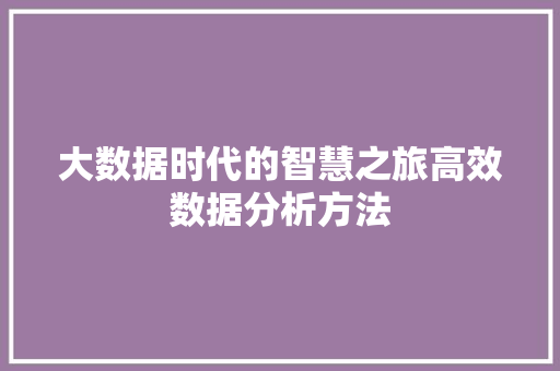 大数据时代的智慧之旅高效数据分析方法  第1张
