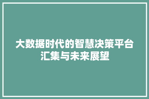 大数据时代的智慧决策平台汇集与未来展望