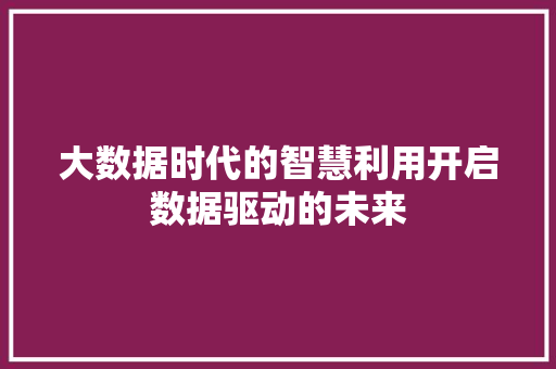 大数据时代的智慧利用开启数据驱动的未来  第1张