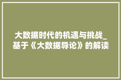 大数据时代的机遇与挑战_基于《大数据导论》的解读