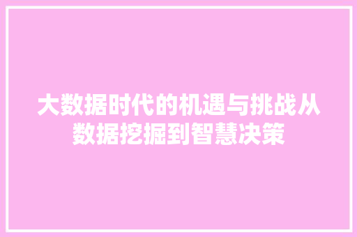 大数据时代的机遇与挑战从数据挖掘到智慧决策  第1张
