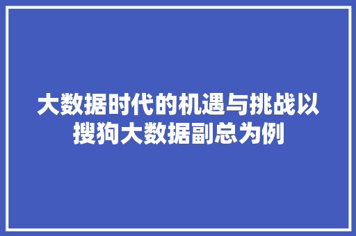 大数据时代的机遇与挑战以搜狗大数据副总为例