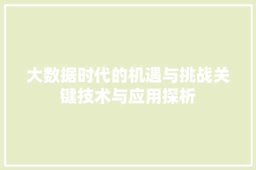 大数据时代的机遇与挑战关键技术与应用探析  第1张