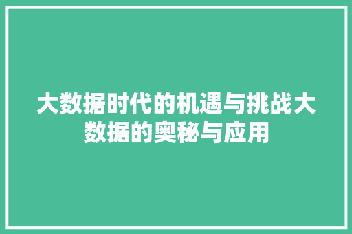 大数据时代的机遇与挑战大数据的奥秘与应用  第1张