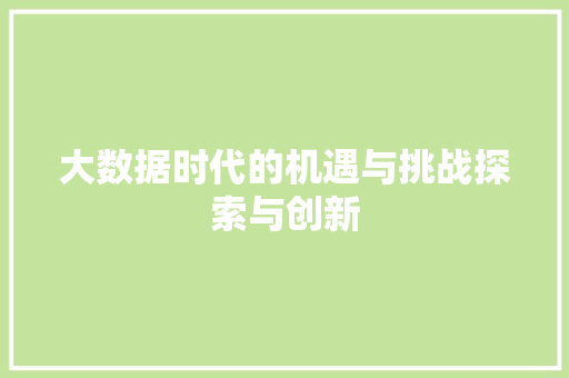 大数据时代的机遇与挑战探索与创新  第1张