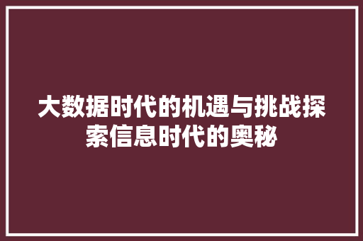 大数据时代的机遇与挑战探索信息时代的奥秘