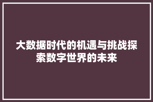 大数据时代的机遇与挑战探索数字世界的未来