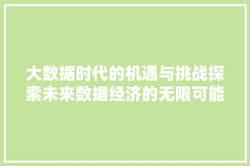 大数据时代的机遇与挑战探索未来数据经济的无限可能  第1张