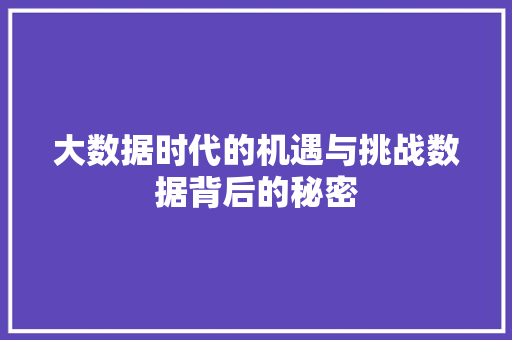 大数据时代的机遇与挑战数据背后的秘密