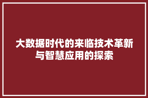 大数据时代的来临技术革新与智慧应用的探索