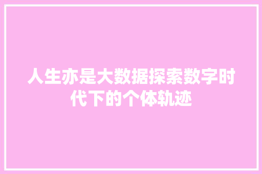 人生亦是大数据探索数字时代下的个体轨迹