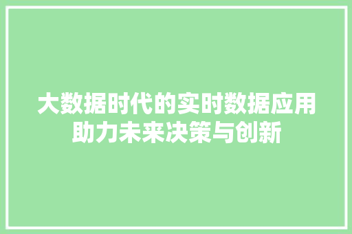 大数据时代的实时数据应用助力未来决策与创新  第1张