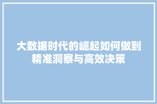 大数据时代的崛起如何做到精准洞察与高效决策  第1张