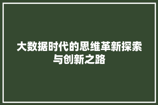 大数据时代的思维革新探索与创新之路