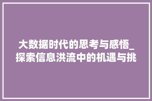 大数据时代的思考与感悟_探索信息洪流中的机遇与挑战  第1张